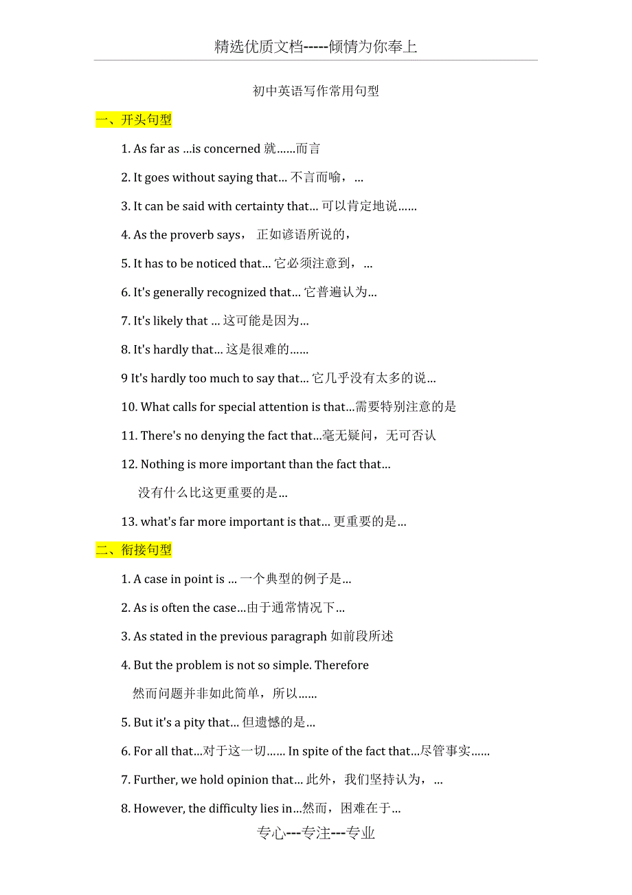 初中英语写作常用句型_第1页