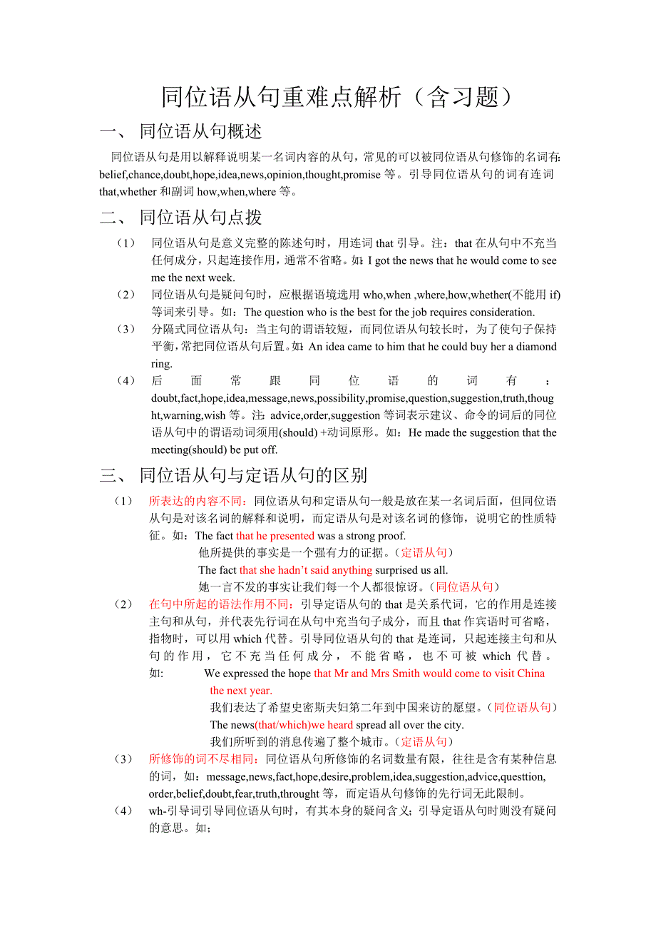 同位语从句重难点解析及习题.doc_第1页