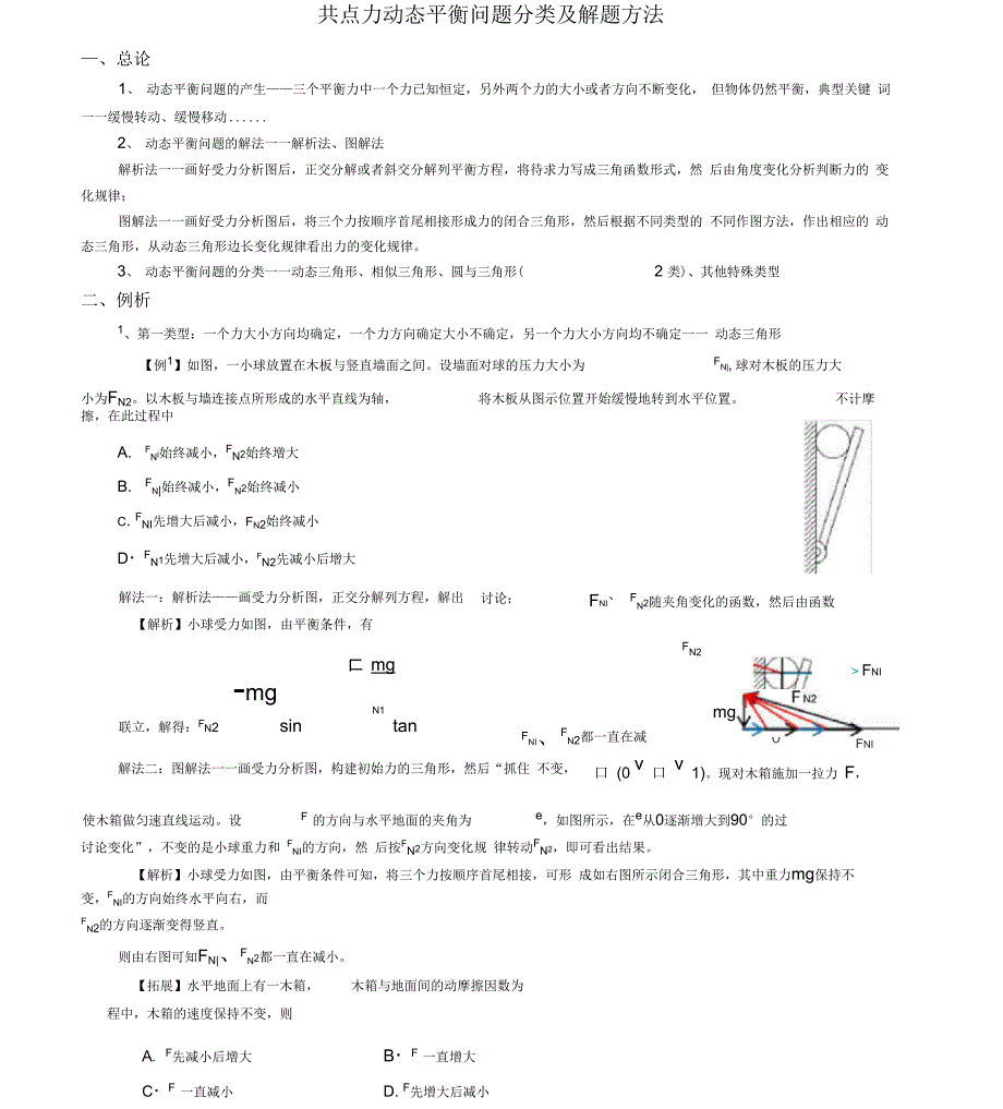 共点力动态平衡分类及解题方法总结_第1页