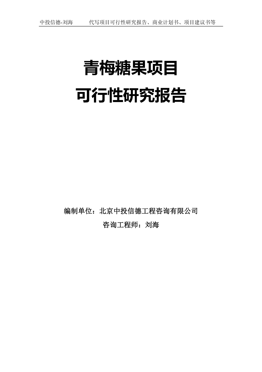 青梅糖果项目可行性研究报告模板-代写定制_第1页