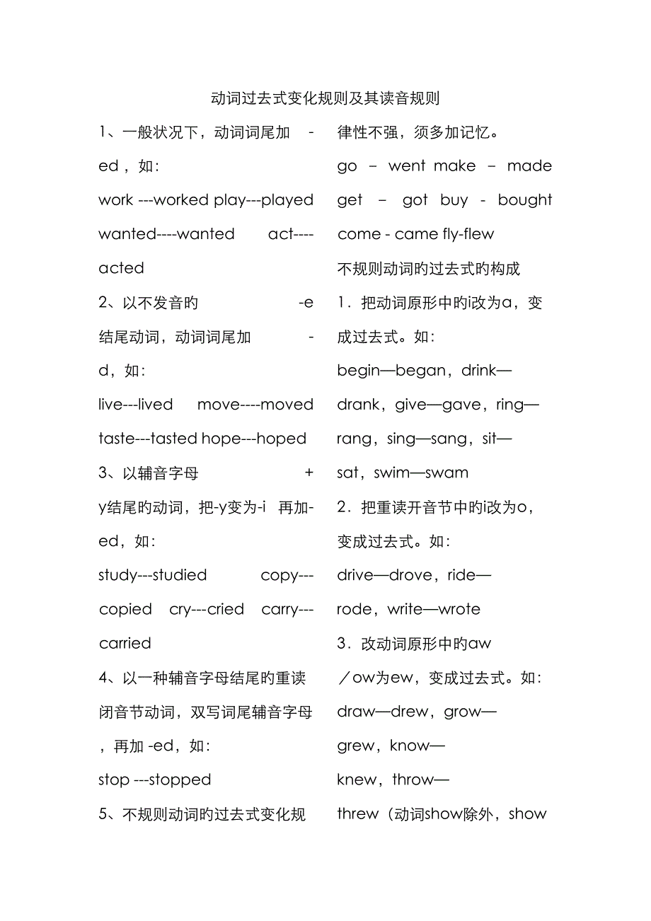 动词过去式变化统一规则及其练习含答案_第1页