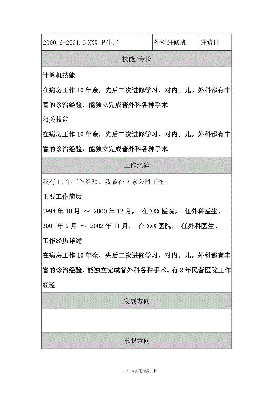 医生求职简历模板_第2页