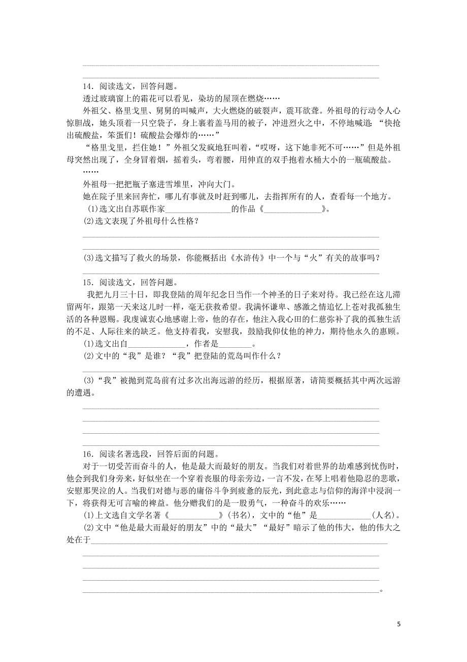 吉林专版中考语文第二篇阅读专题十名著阅读复习作业0426552_第5页