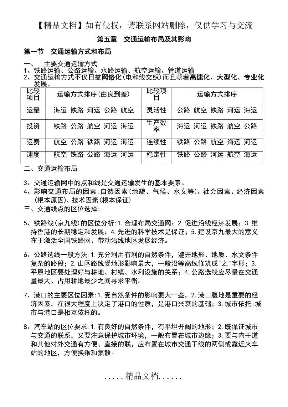 交通运输布局及其影响知识点总结_第2页