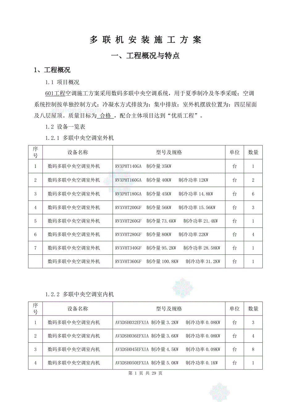 多联机安装施工方案_第1页