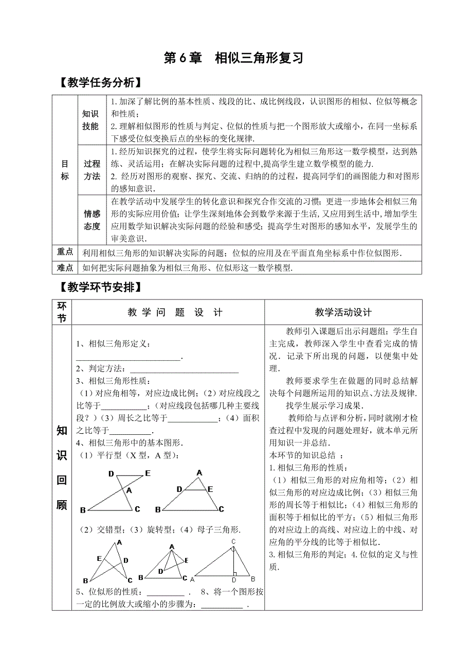 新苏科版九年级数学下册6章图形的相似小结与思考教案32_第1页