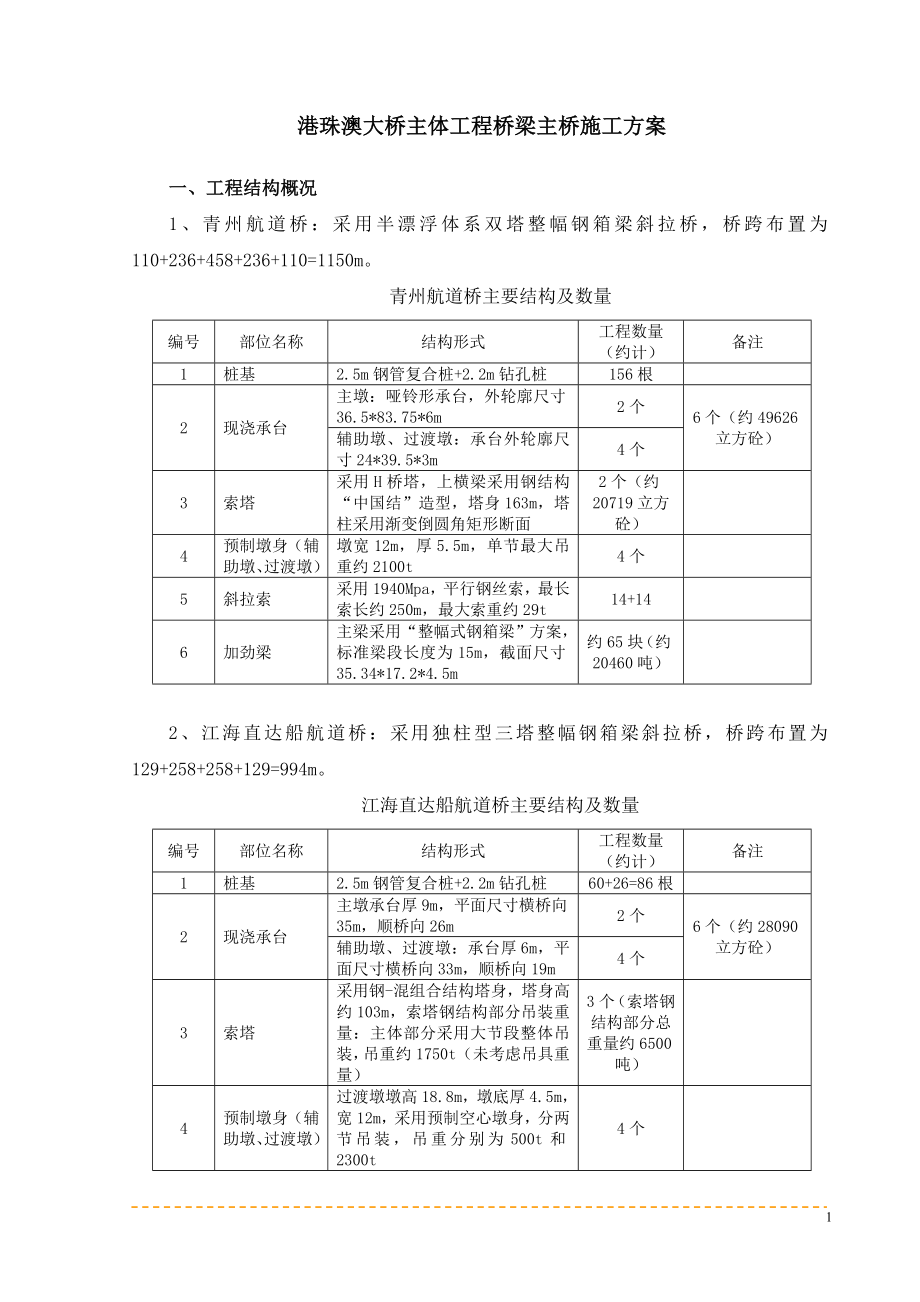 港珠澳大桥主体工程桥梁主桥施工方案_第1页