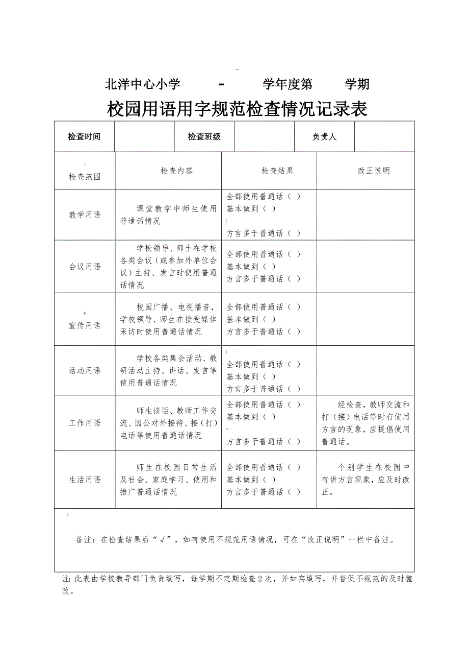 校园用语用字规范检查记录表_第1页