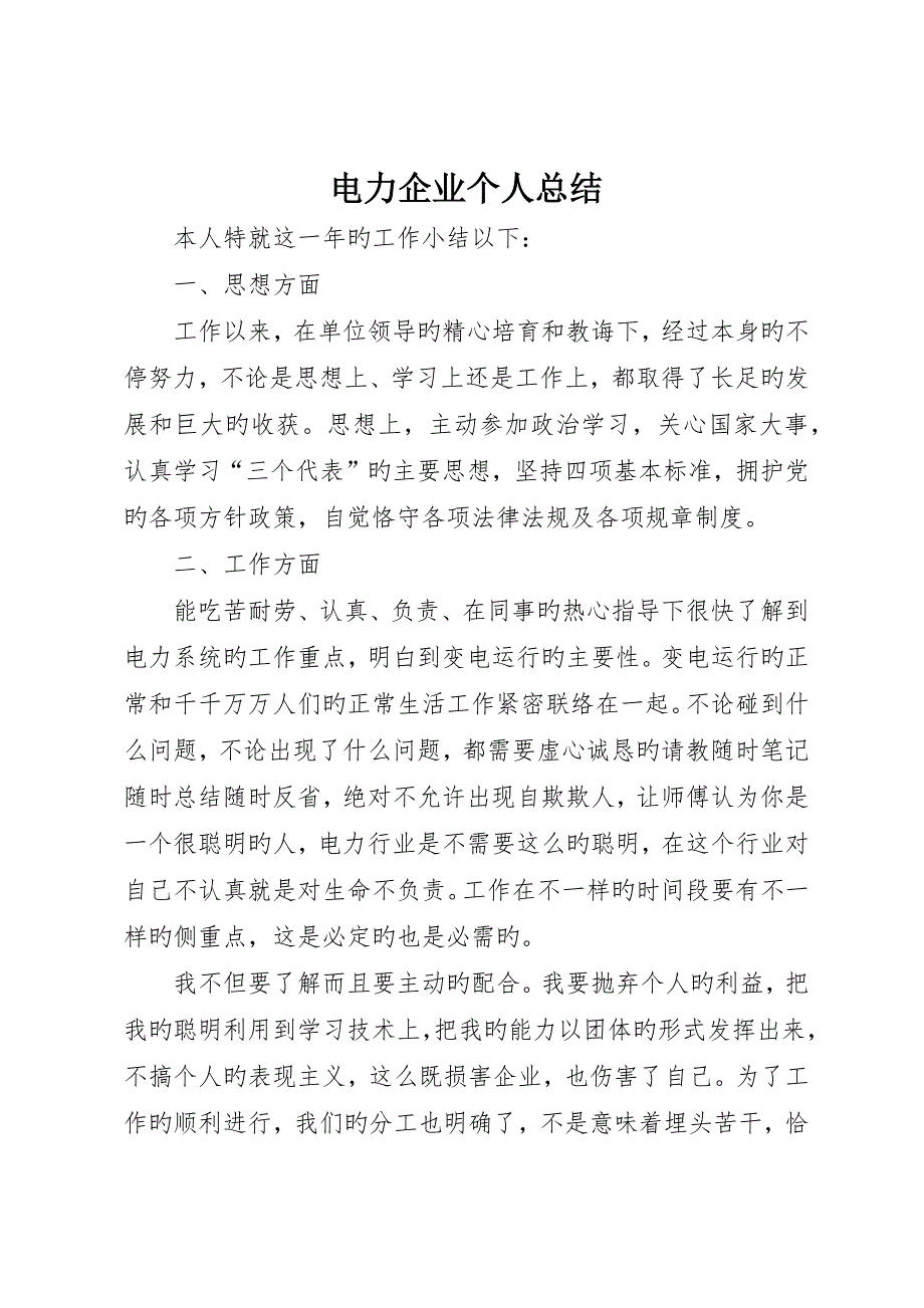 电力公司个人总结_第1页