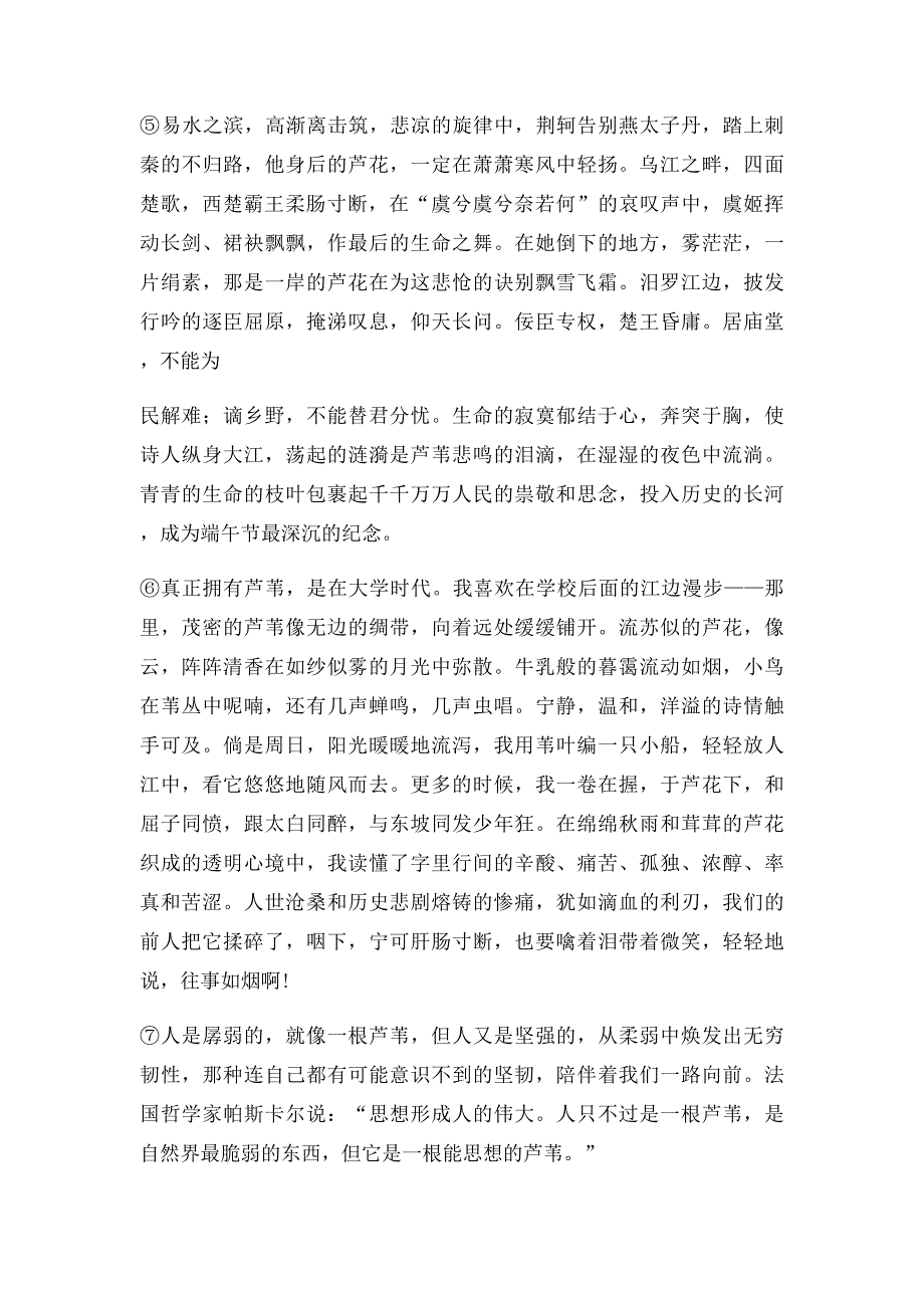 中考语文阅读带答案 心中的芦苇_第2页