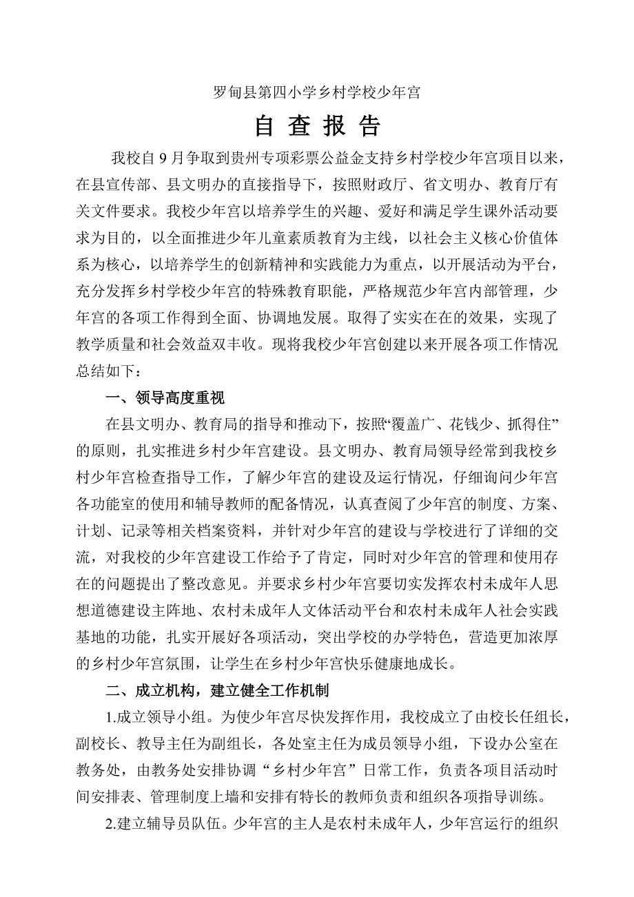 乡村学校少年宫自查报告_第1页