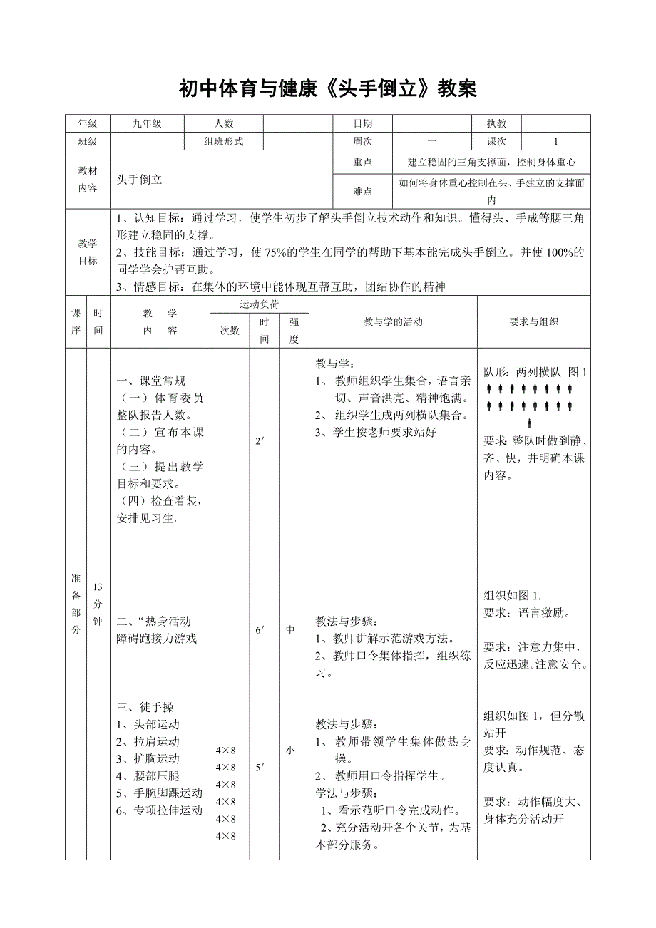 初中体育与健康《头手倒立》教案[1].doc_第1页