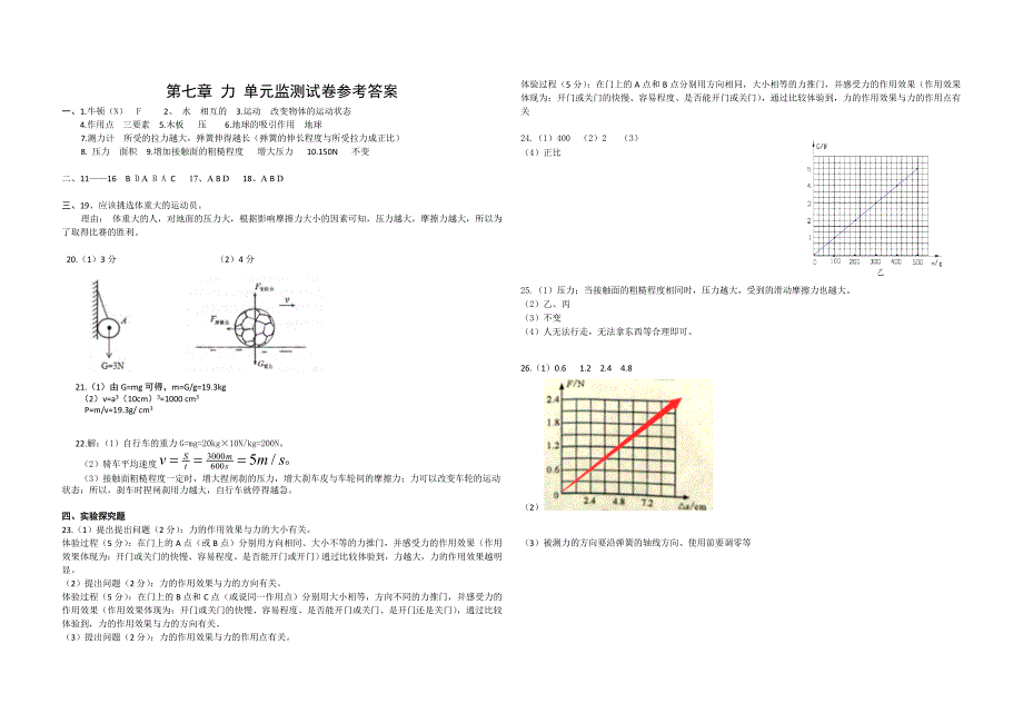 2020教科版物理八年级下册第七章力单元监测试卷_第3页
