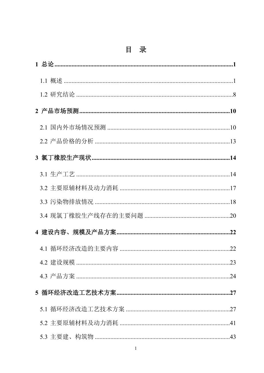 某化工公司氯丁橡胶循环经济技术改造项目可行性研究报告（１０６页优秀甲级资质可研报告）_第1页