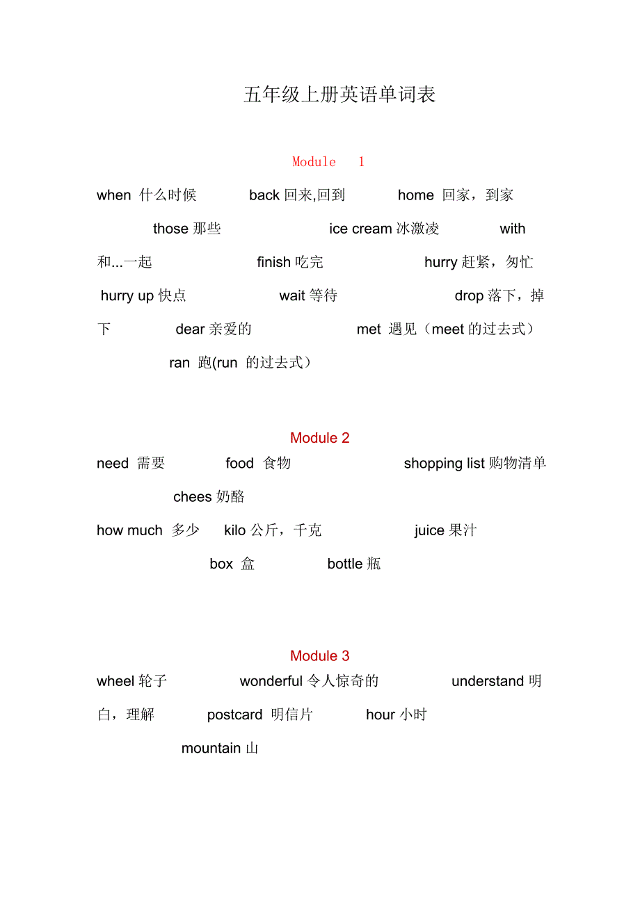五年级上册英语单词表_第1页