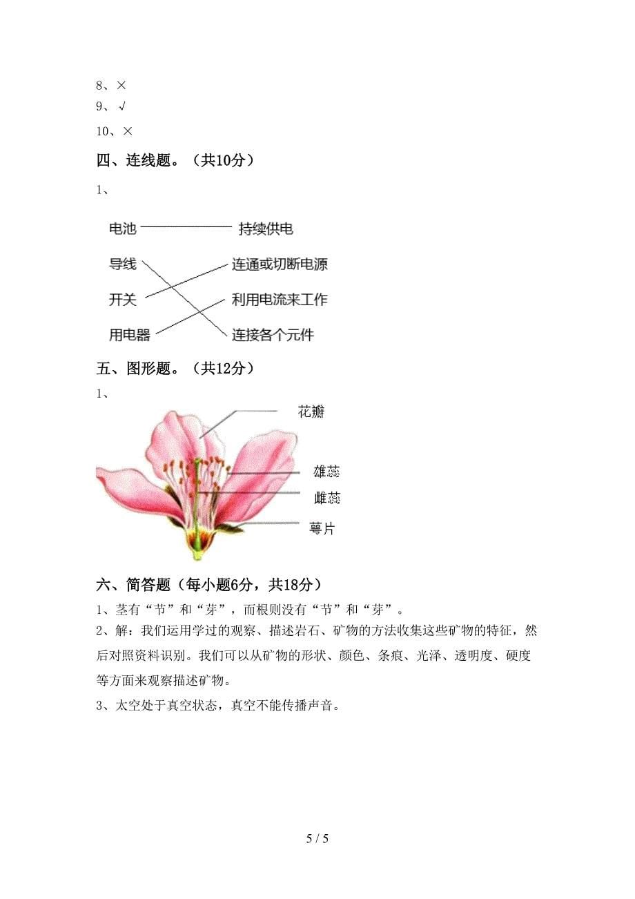 最新教科版四年级科学上册期中测试卷(可打印).doc_第5页