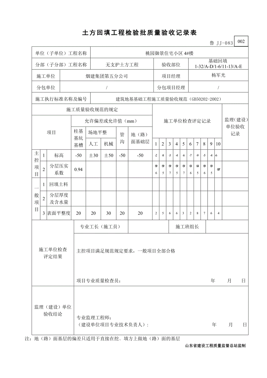 鲁JJ-083土方回填工程检验质量验收记录表_第2页