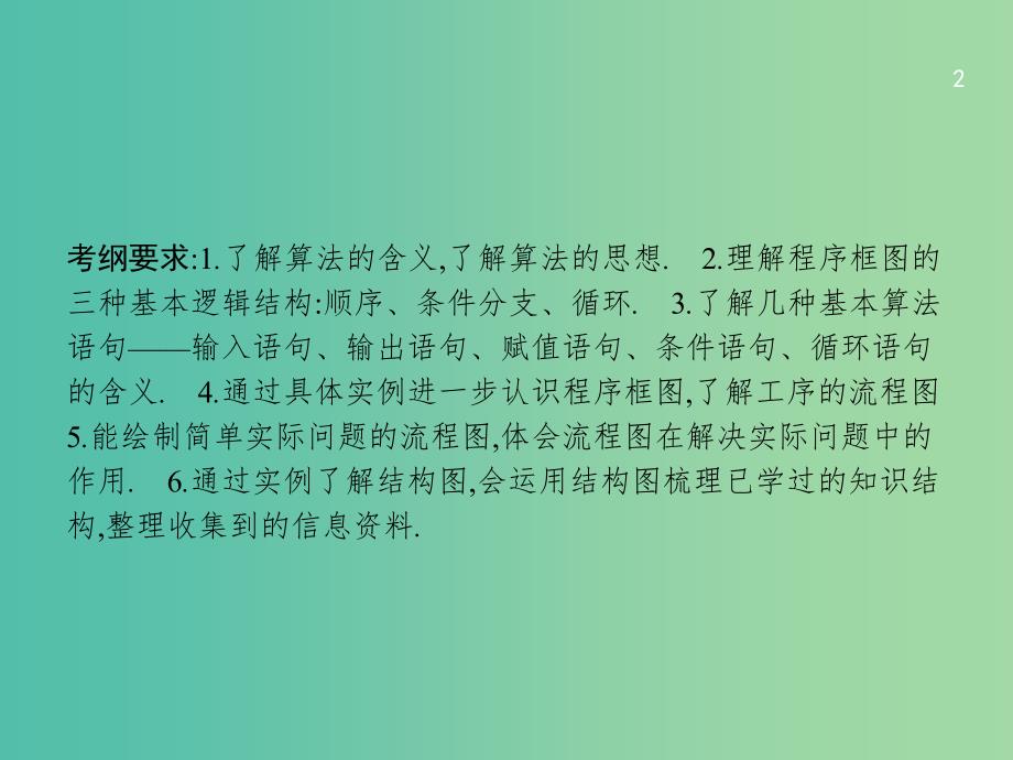 高考数学一轮复习 第十二章 推理与证明、算法初步与复数 12.3 算法初步课件 文 北师大版.ppt_第2页