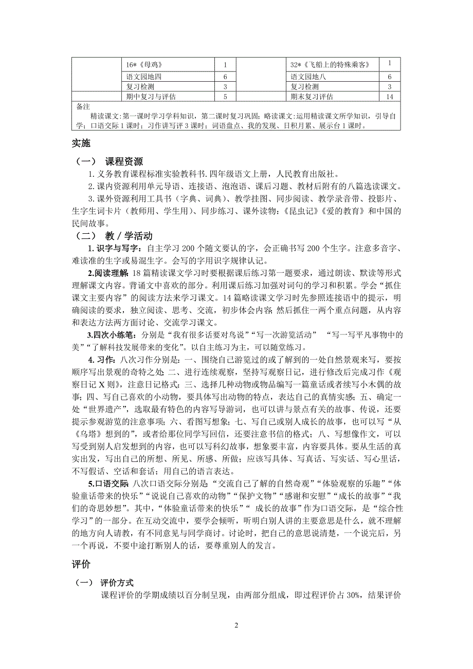 郑州市小学语文四下课程纲要_第2页