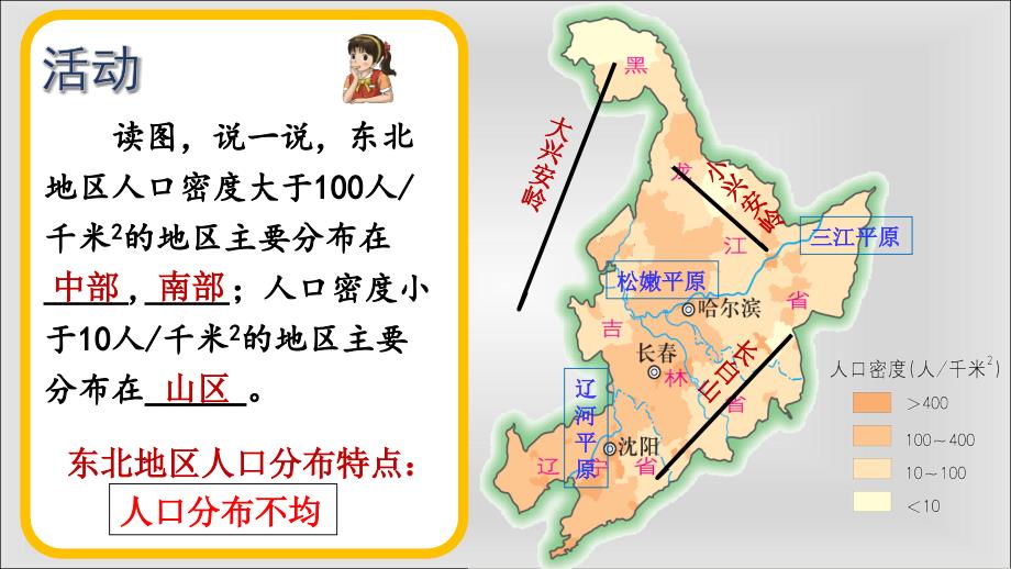 新湘教版八年级地理下册六章认识区域位置与分布第二节东北地区的人口与城市分布课件13_第4页