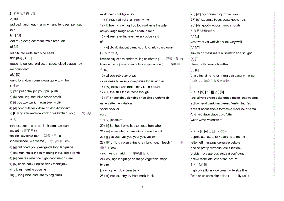 英语音标大全及常见英文字母组合发音1份_第2页