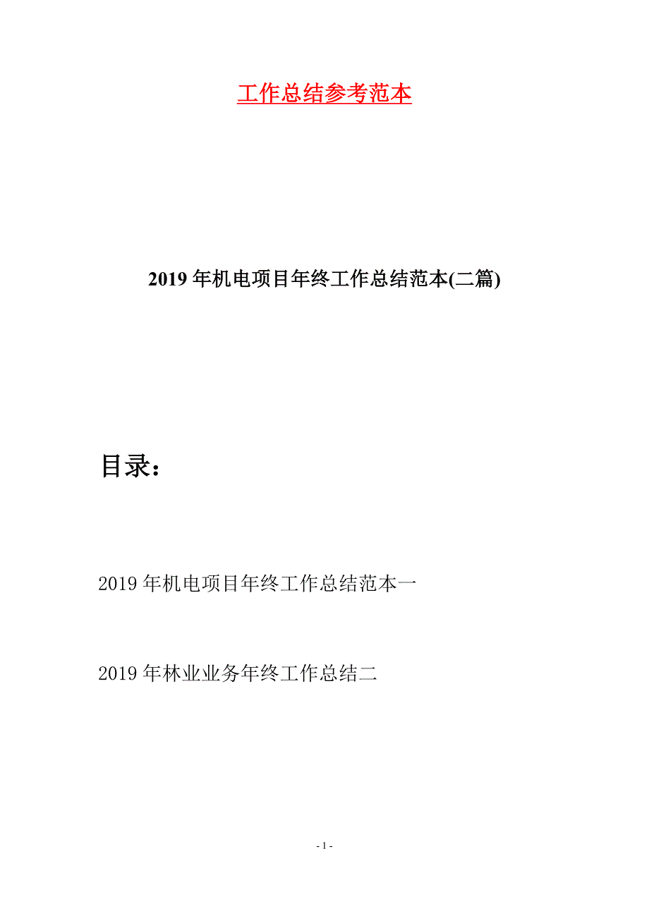 2019年机电项目年终工作总结范本(二篇).docx_第1页