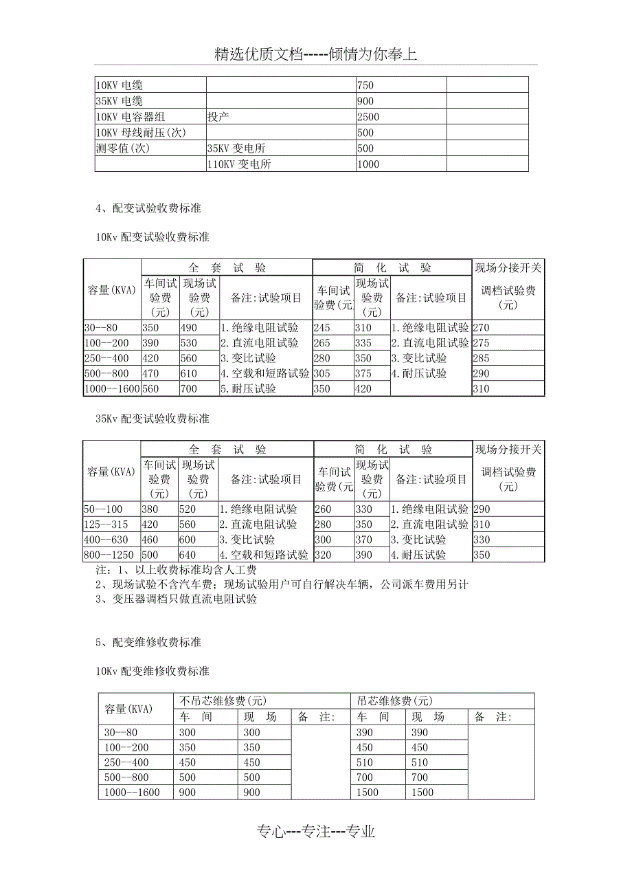 电力设备试验等收费项目和收费标准_第4页