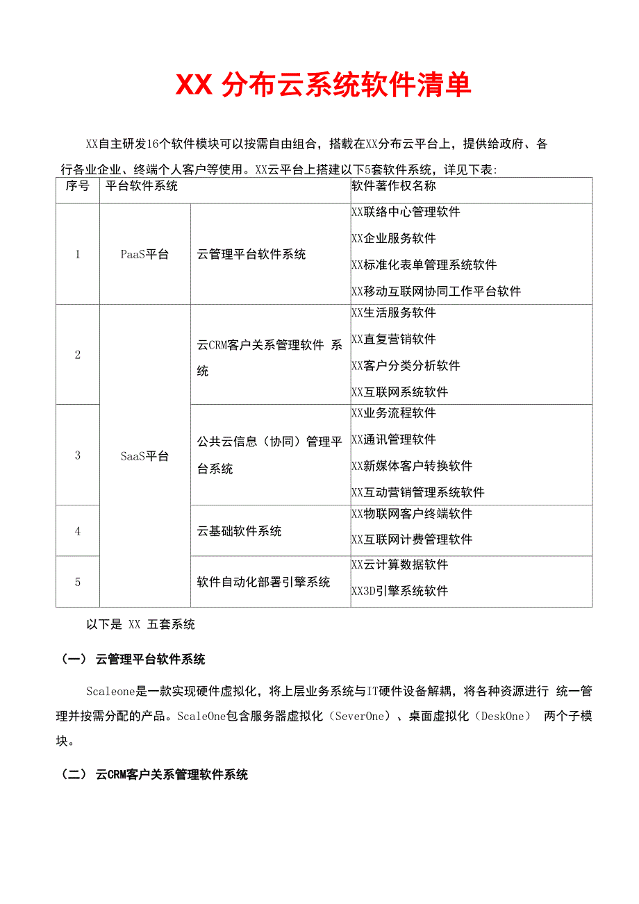 某分布云平台五大系统16个软件描述_第1页