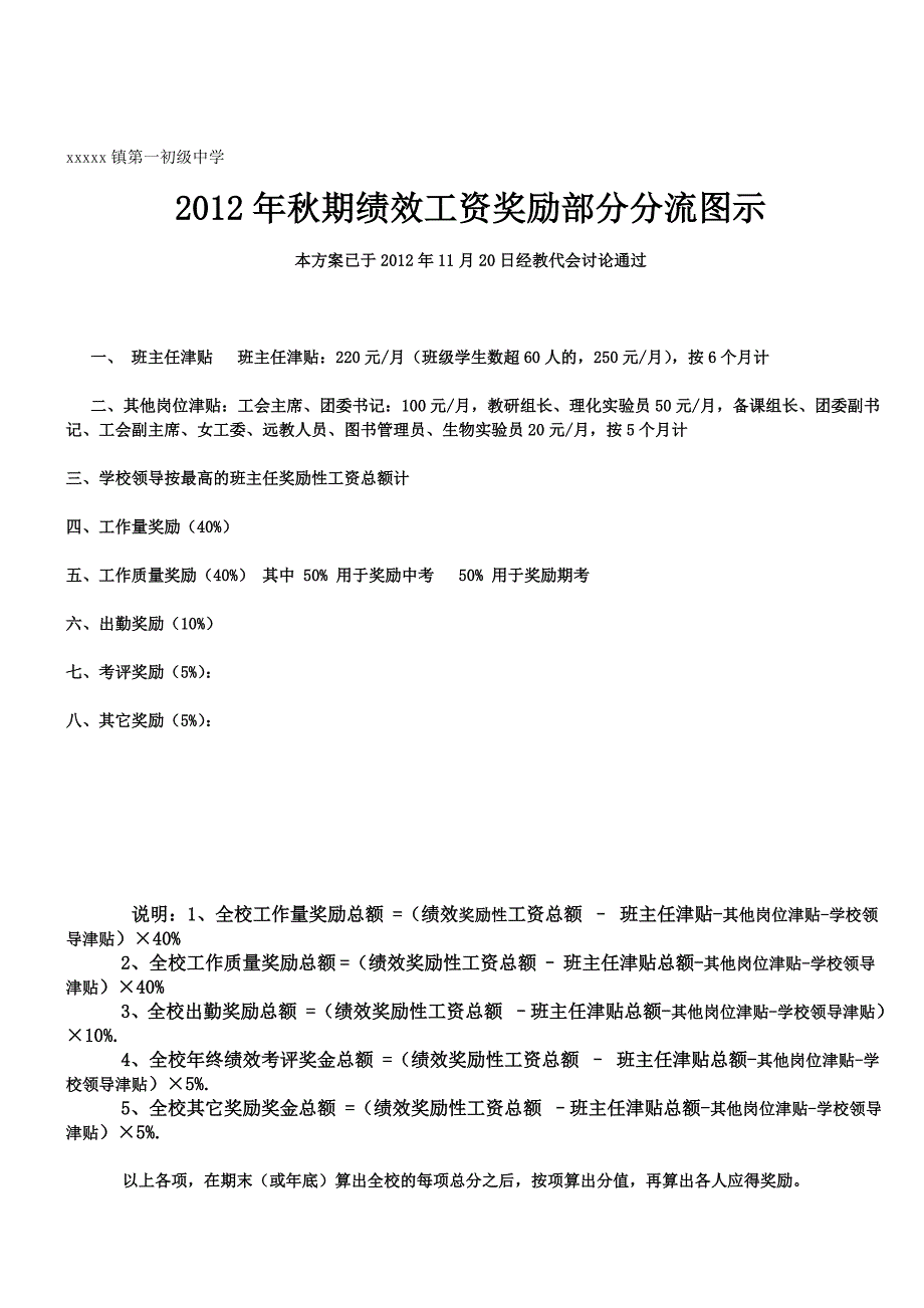 2012年秋季学期一中绩效考核方案.doc_第1页