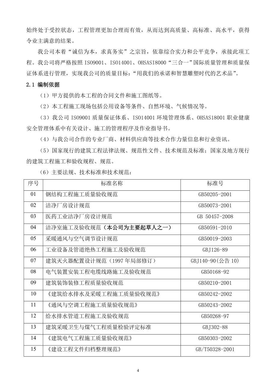 乐百氏陕西食品饮料有限公司脉动一期净化装饰工程施工组织方案_第4页