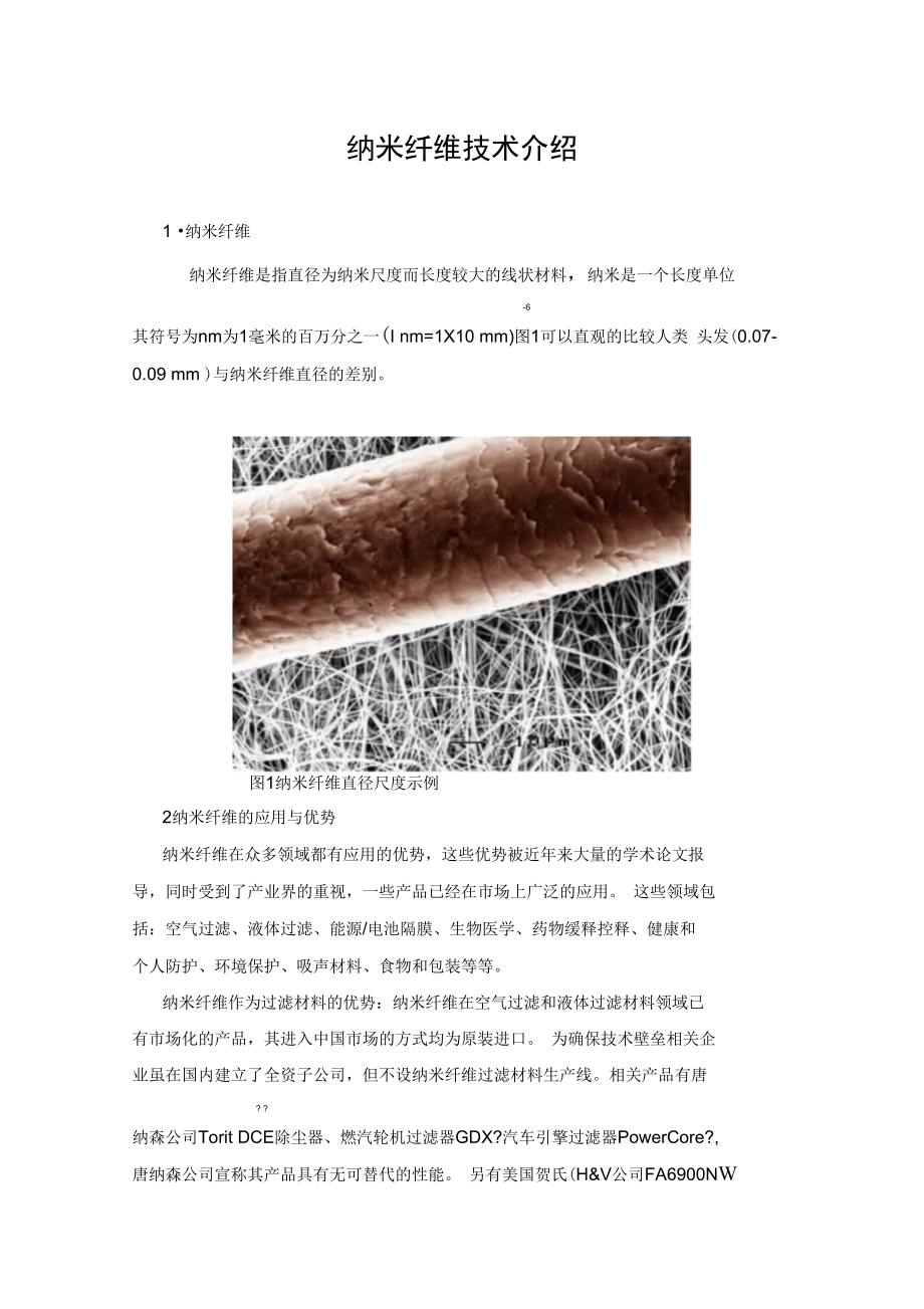 纳米纤维技术介绍纳米纤维纳米纤维是指直径为纳米尺度而长度_第1页