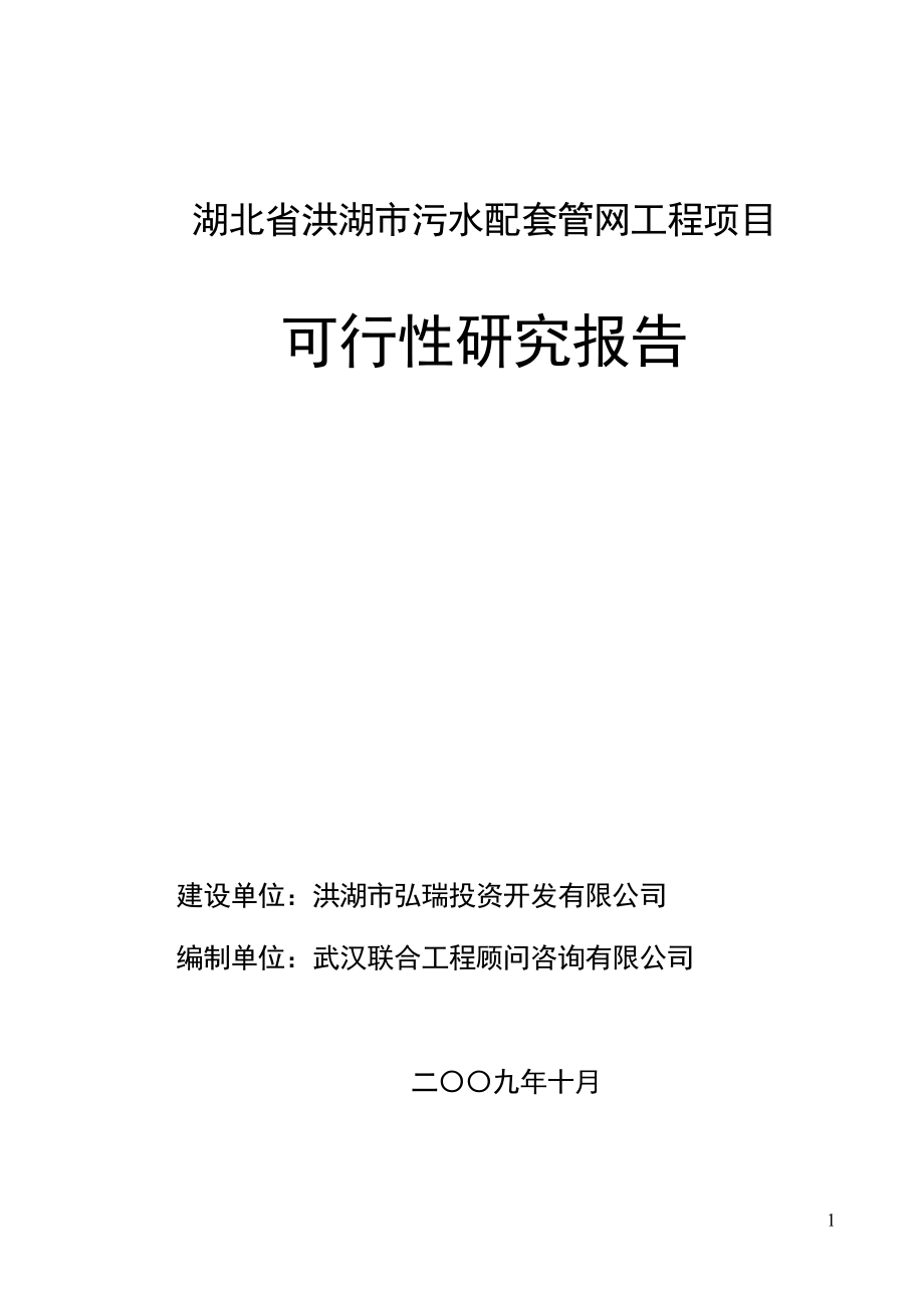 湖北省洪湖市污水配套管网工程项目可行性研究报告_第1页