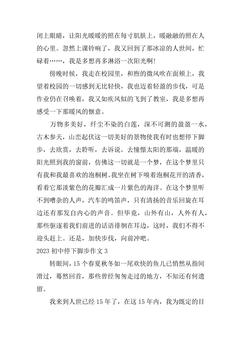 2023初中停下脚步作文3篇(优秀作文2023初中)_第3页