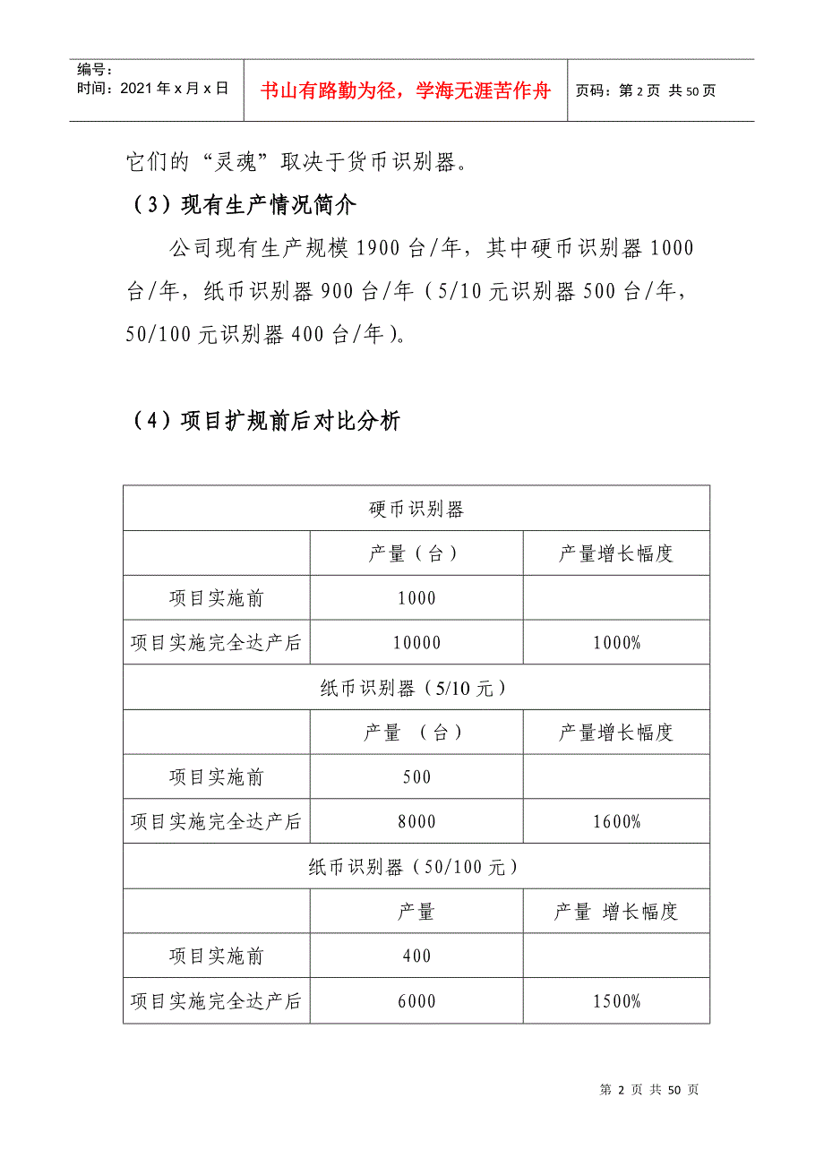 人民币（纸币、硬币）自动识别器扩建项目建议书_第2页