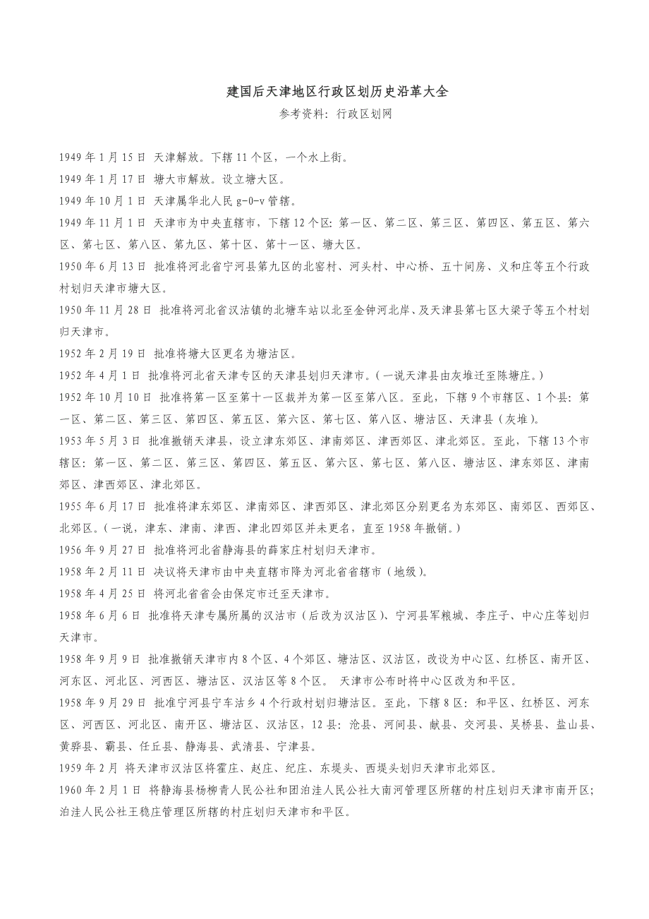 建国后天津地区行政区划历史沿革大全_第1页