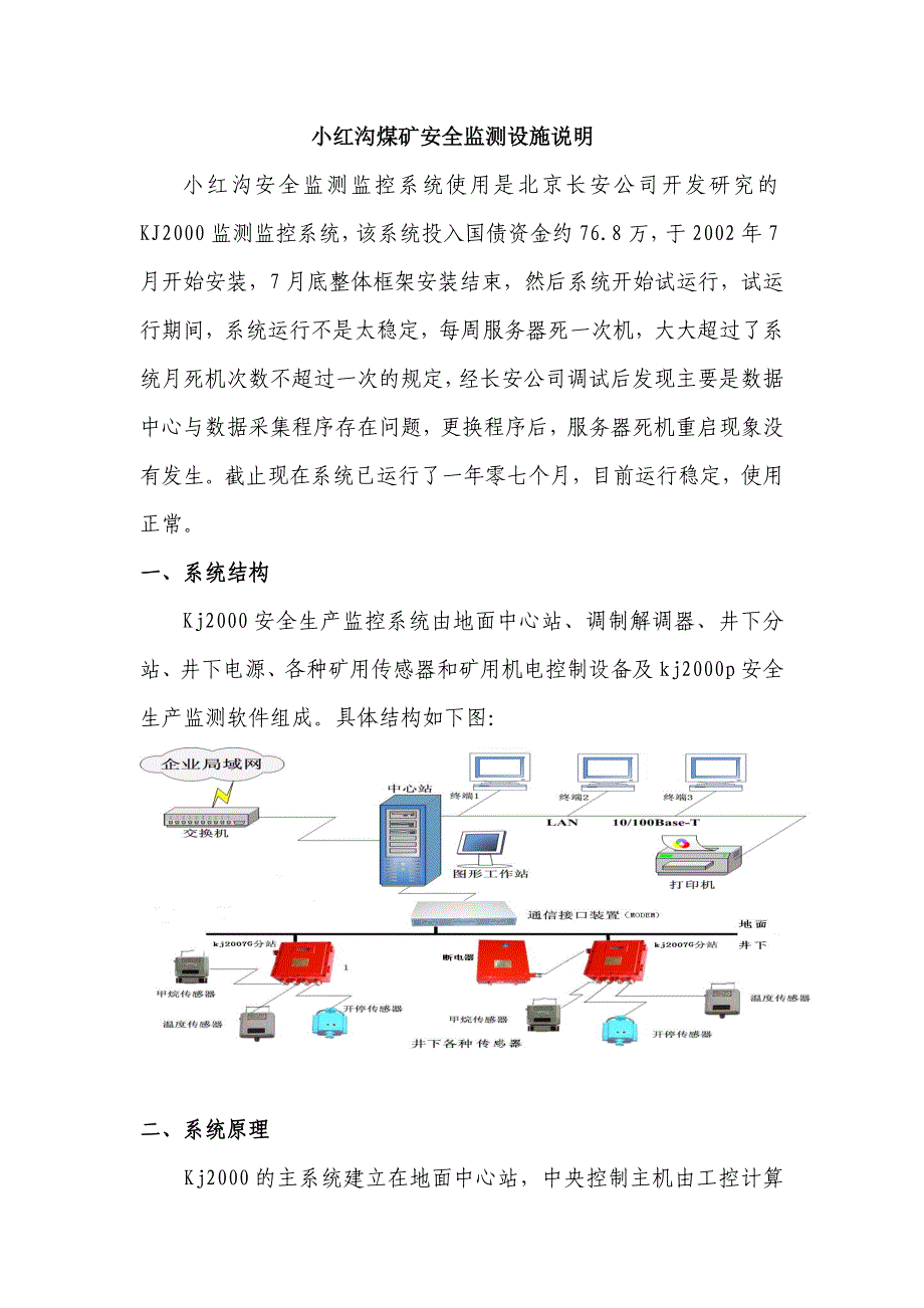 小红沟煤矿安全监测设施通讯设施说明_第1页