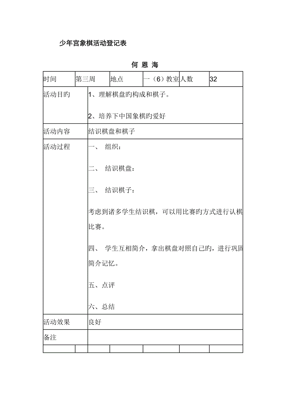 少年宫象棋活动记录表_第1页