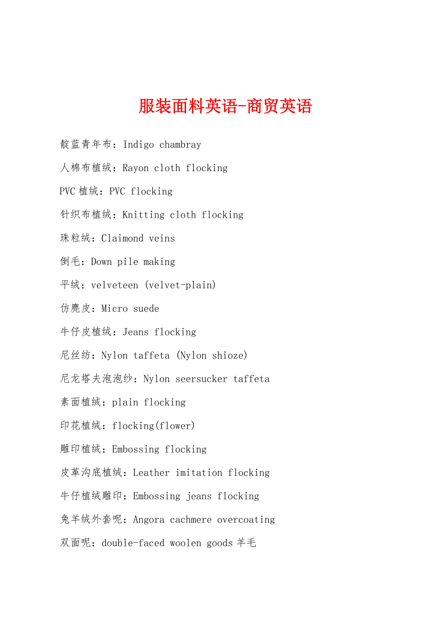 服装面料英语-商贸英语.docx_第1页