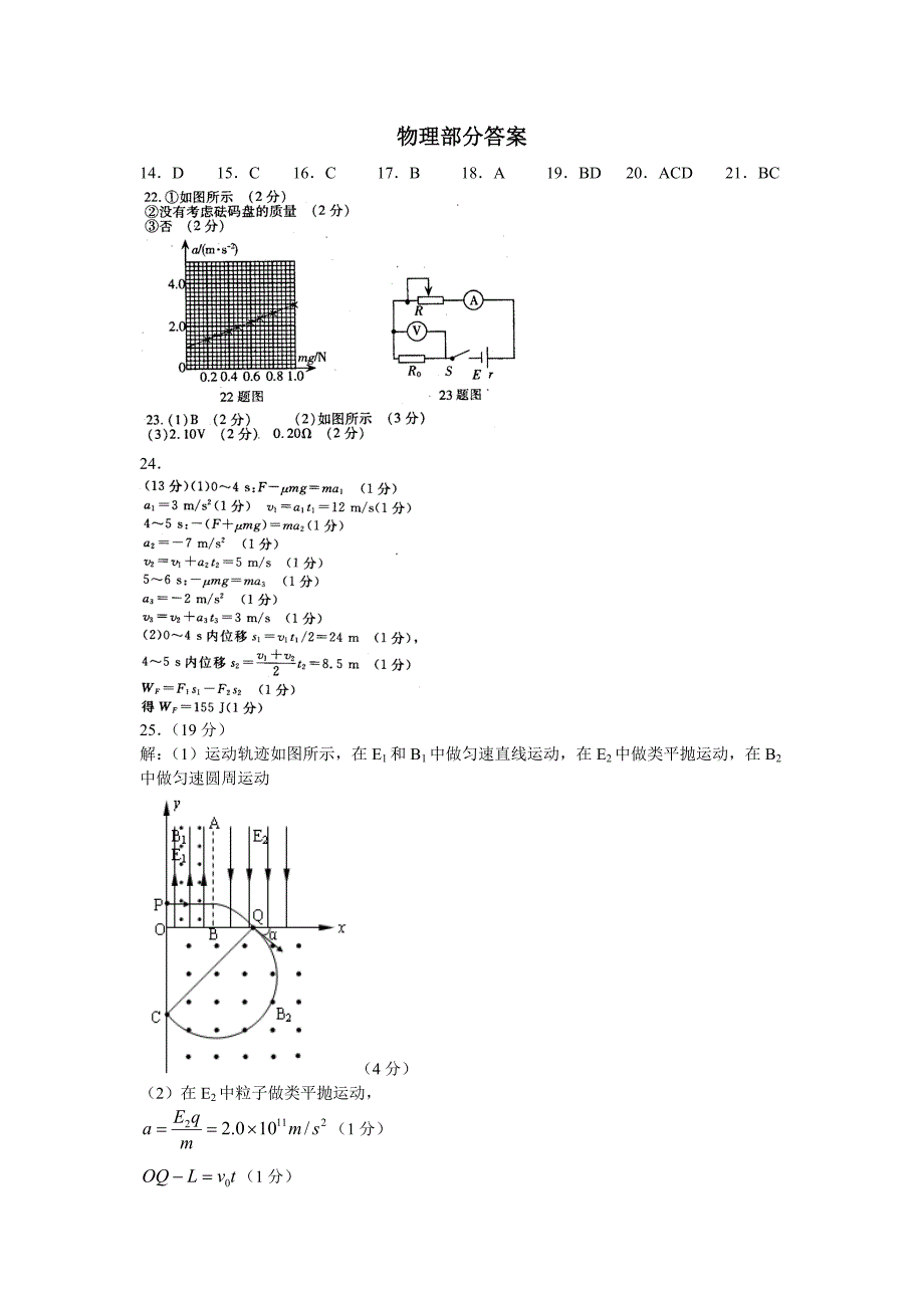 兰炼总校2014届建标考试理综答案_第1页