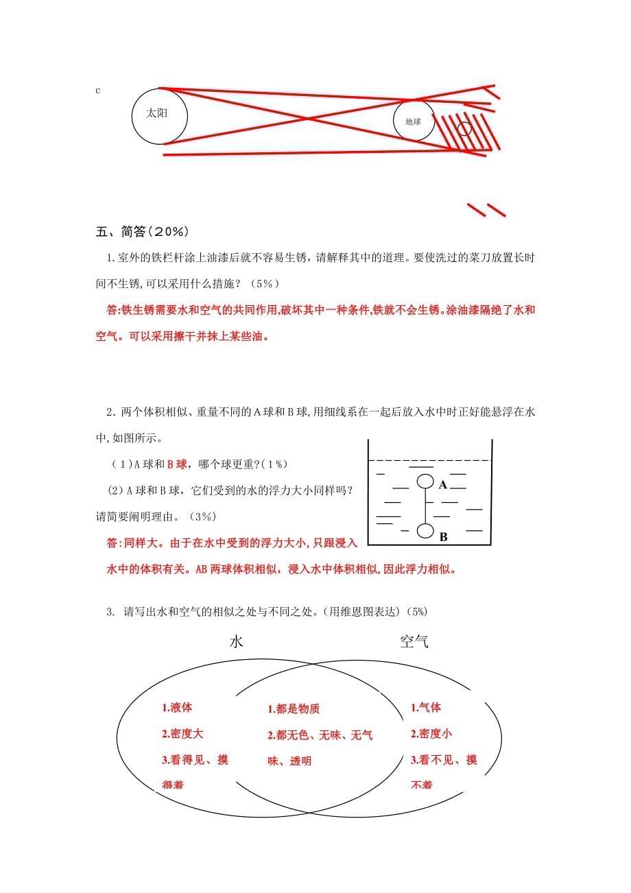 六年级下册科学试卷【参考答案】_第5页