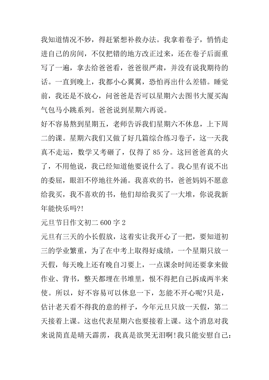 2023年年元旦节日作文初二600字（范文推荐）_第2页