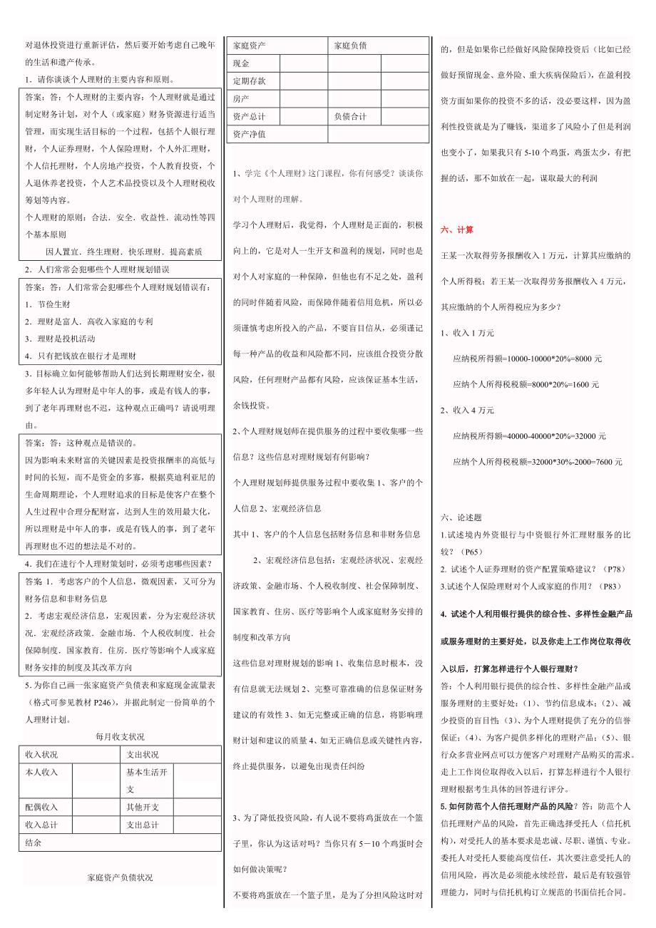 【】最新电大个人理财考试小抄【精编完整版】最新电大专科《个人理财》期末复习考试小抄_第4页