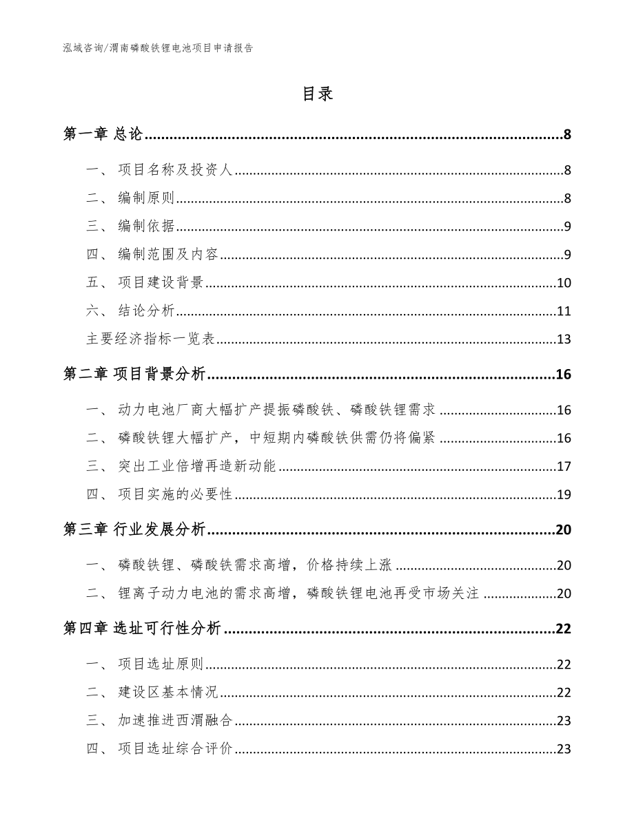 渭南磷酸铁锂电池项目申请报告【模板参考】_第2页