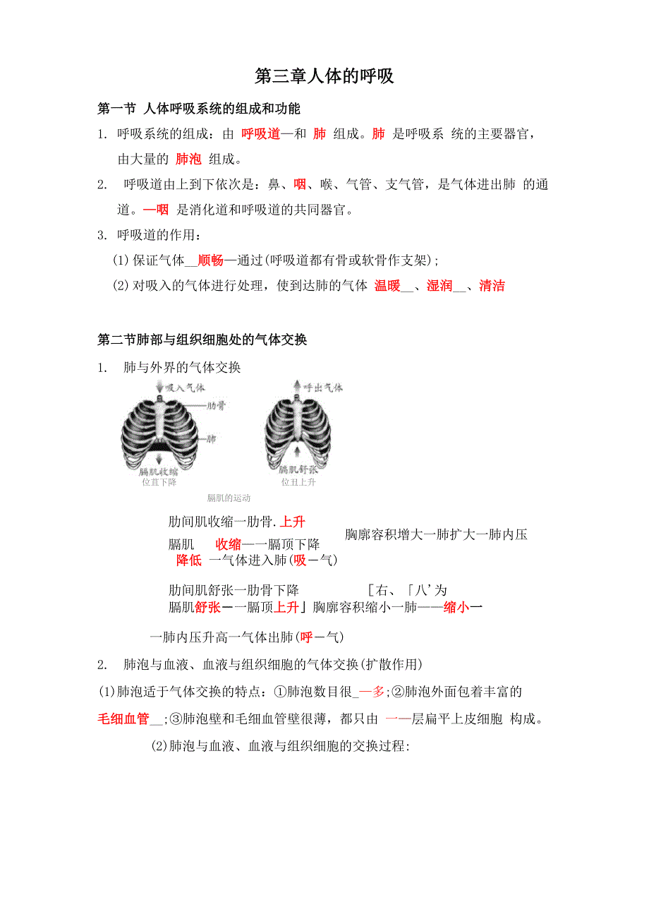 第三章人体的呼吸知识点_第1页