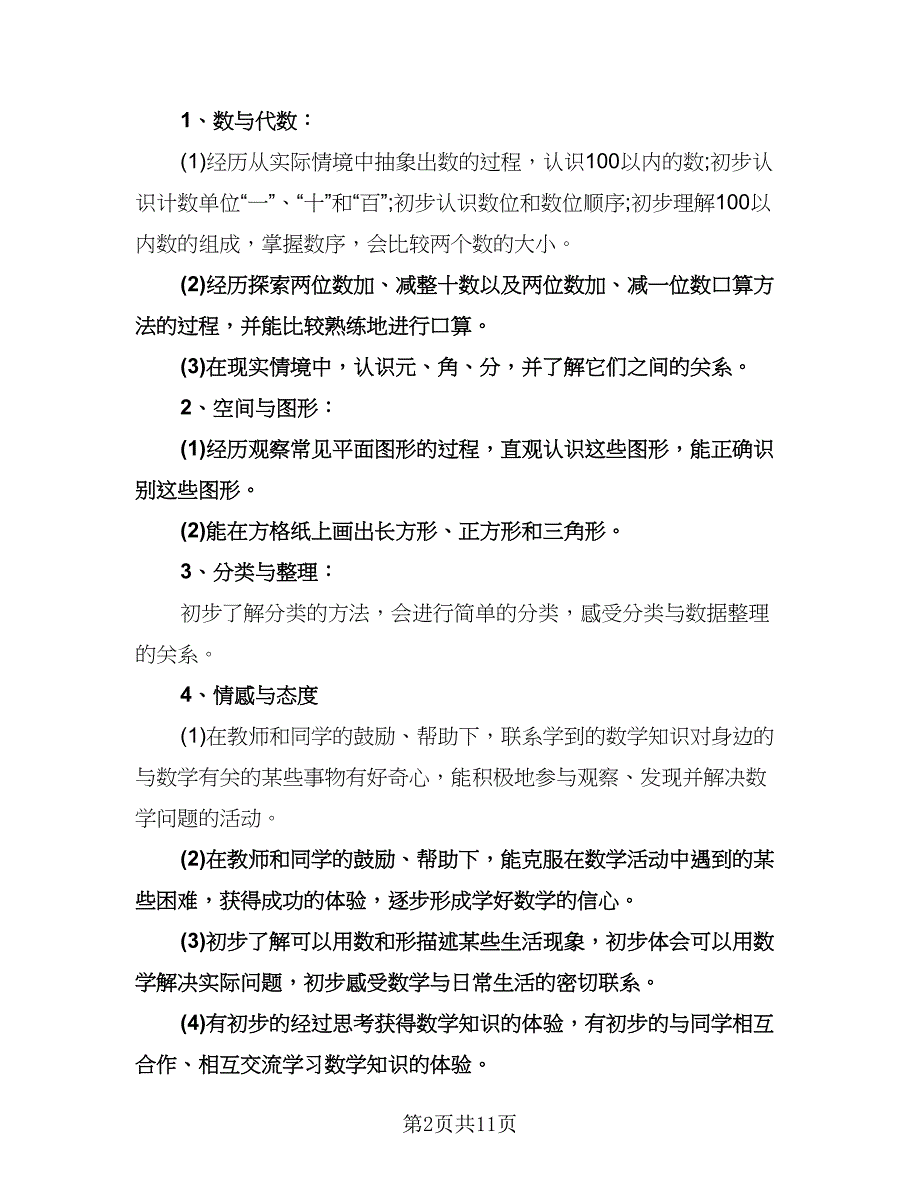 小学一年级数学下期教学计划模板（二篇）.doc_第2页