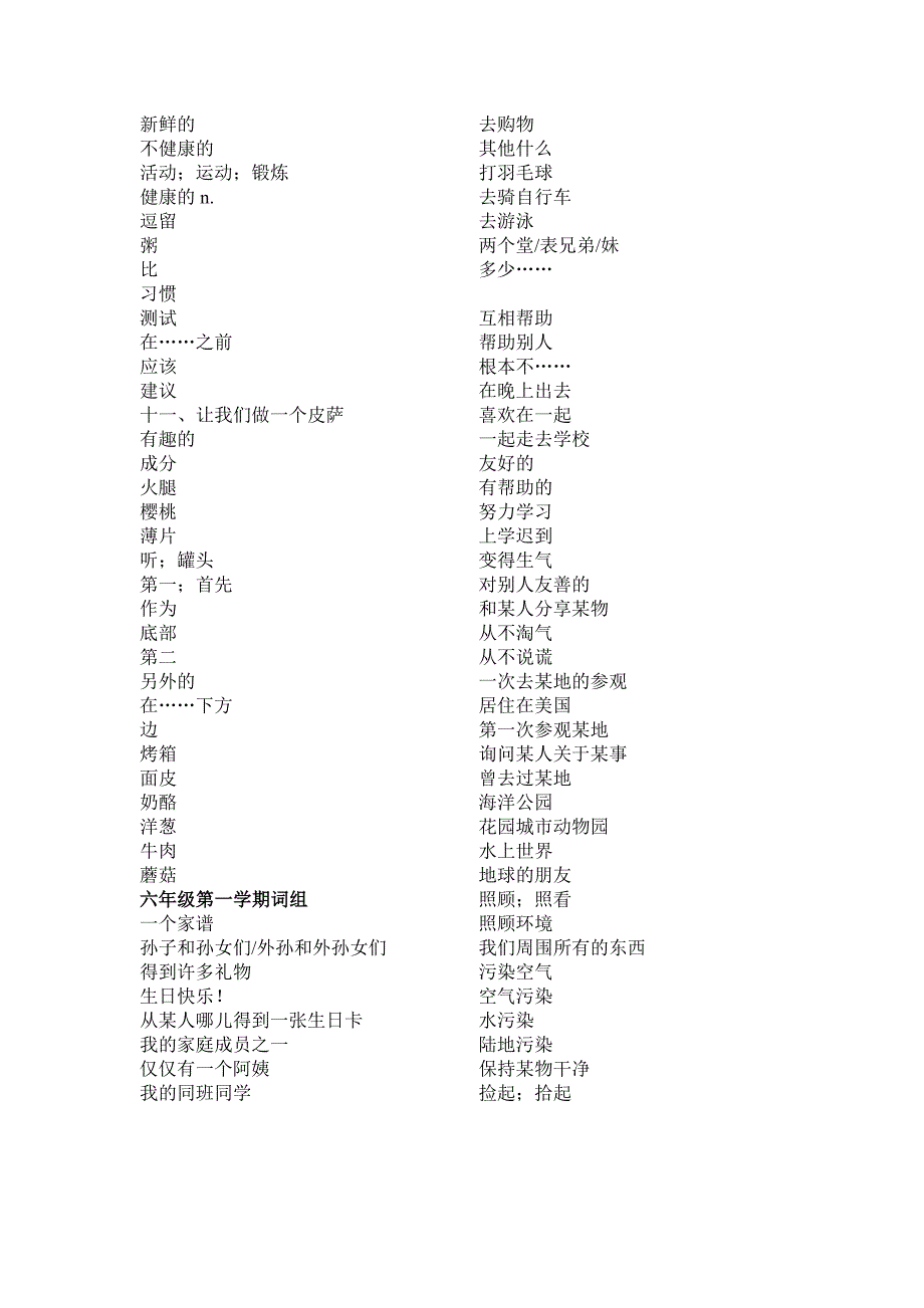 六年级第一学期词汇_第3页