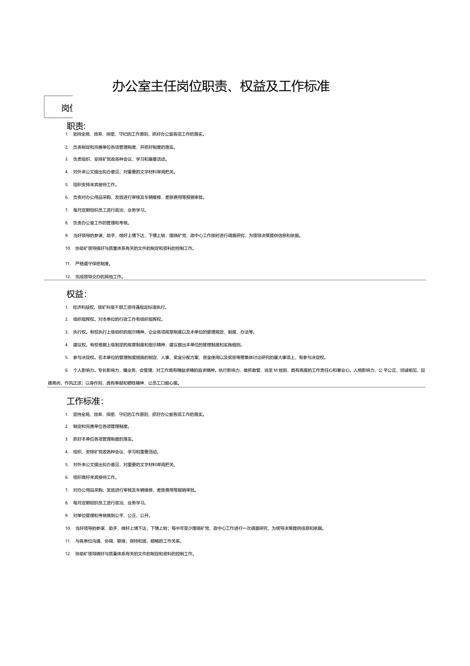 办公室主任岗位职责及工作标准_第1页