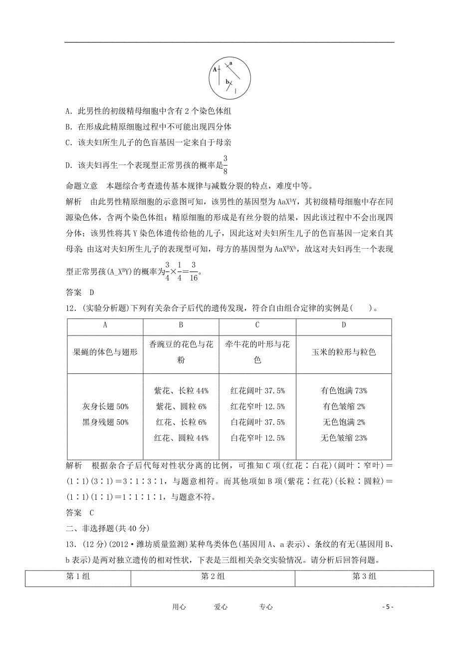 2013高考生物一轮复习考点训练自由组合定律的发现、实质、研究方法、适用范围.doc_第5页