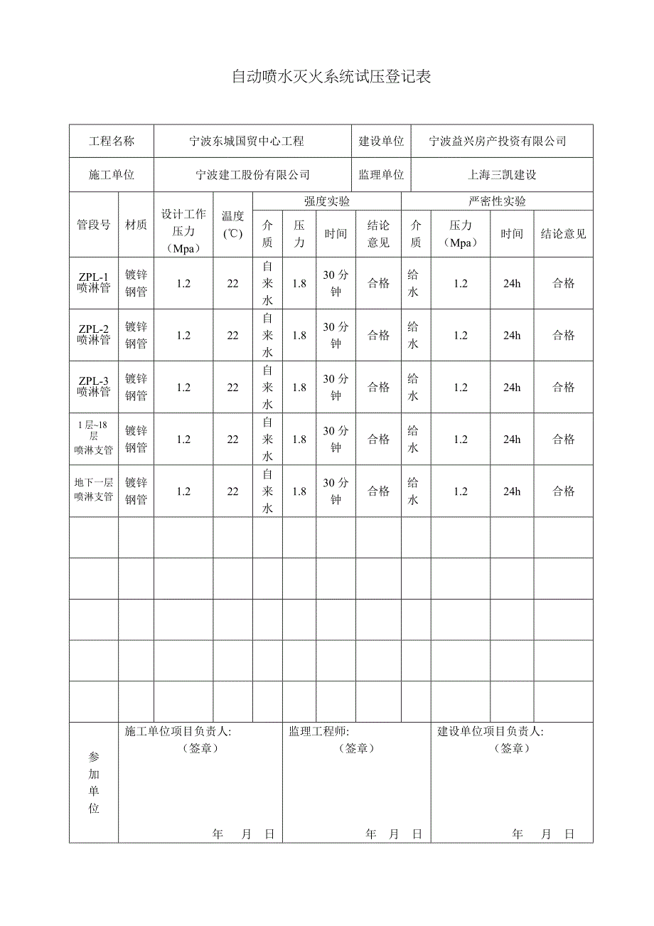 自动喷水灭火系统试压记录表_第1页