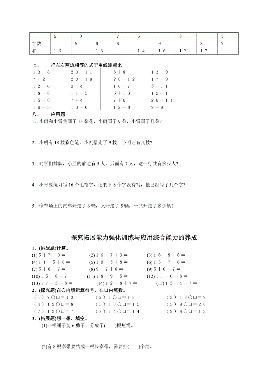 人教版小学数学一年级下册第二单元《20以内的退位减法》单元测试卷.doc_第2页